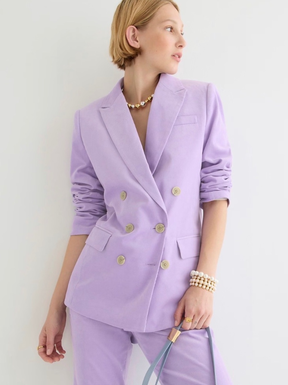 J.Crew Double-breasted Alfie Blazer in Lilac Petal Drapey Corduroy $348